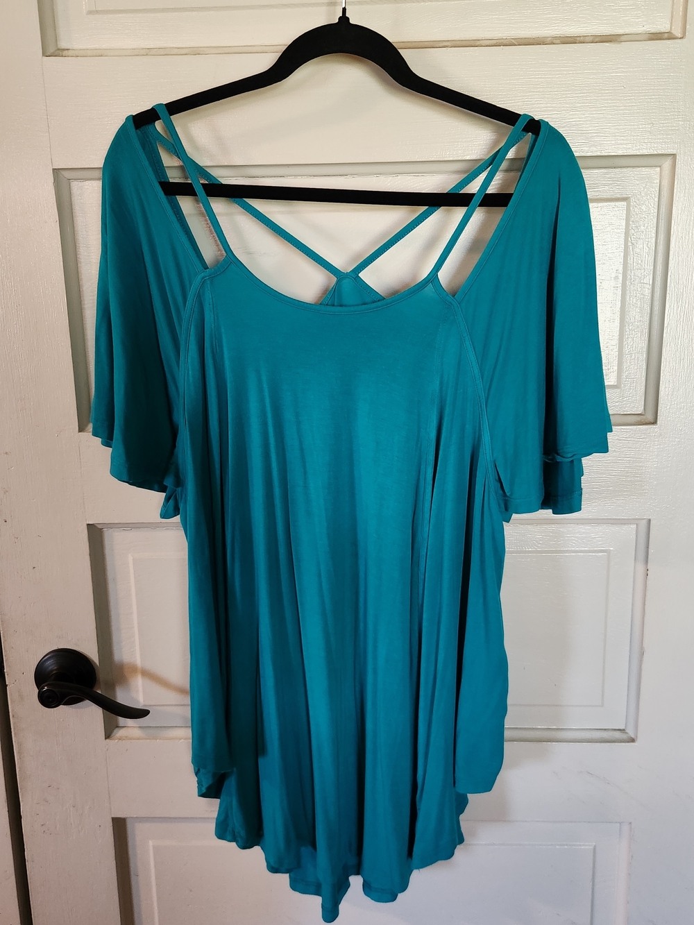 Denim 24/7 Teal Cold-Shoulder Strappy Tunic